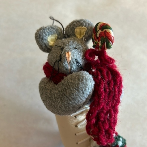 FREE WITH PURCHASE Mouse ornament with scarf and lollipop tucked in an ice skate - Picture 1 of 6